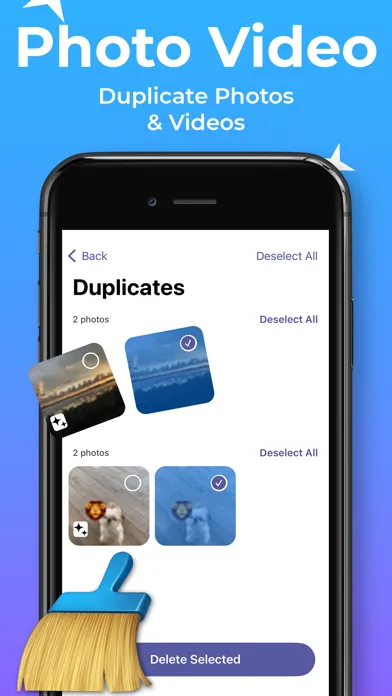 Phone Doctor App Store artwork illustrating a duplicate-photo review screen
